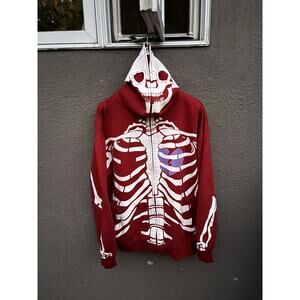 Vault 49 Hoodie Men Medium Red Skeleton Full Zip Size XL Red Pocket Outdoor